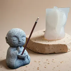 Cute Monk Incense Burner Holder Silicone Mold Handmade Incense insert Molds Plaster Concrete Resin Incense Holder Silicone Mold