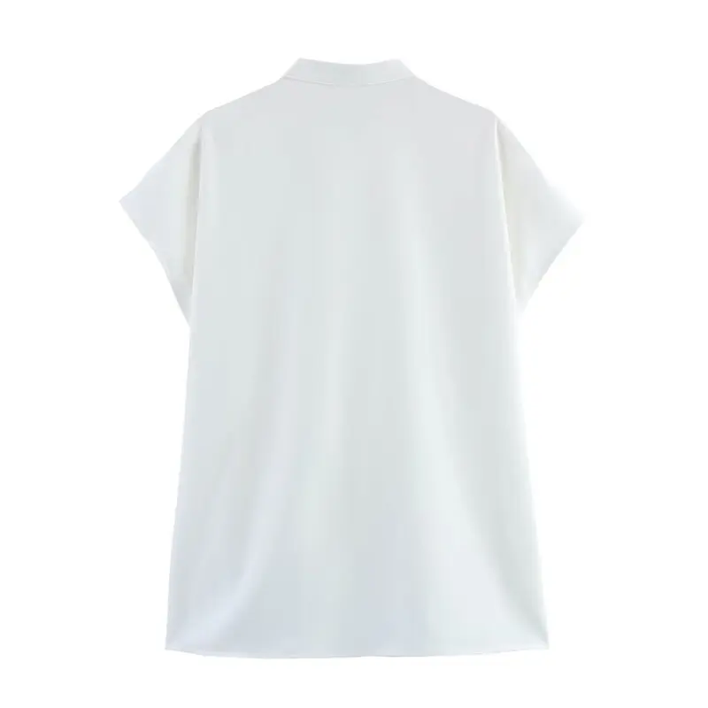 قميص نسائي ربيعي صيفي 2025 بتصميم أنيق ومتعدد الاستخدامات، قماش مطوي ذو مظهر رائع، قميص واسع بأكمام قصيرة #5