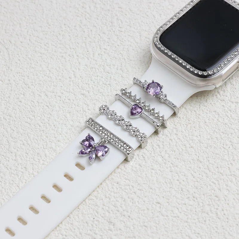 Fashion Silicone Strap Decorative For Apple Watch Band Ornament Decoration Metal Charms Strap Accessories