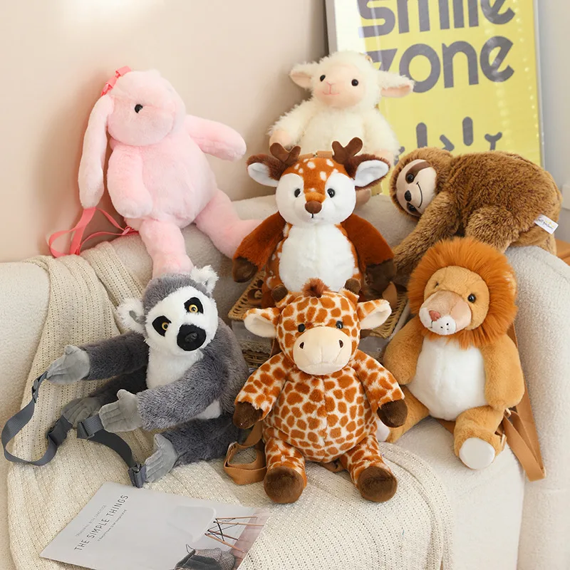 1Pc 40CM Lovely Plush Sloth Alpaca Lemur Elephant Plush Backpack Toy Cute Animal Shoulders Bag Lions Rabbit Giraffe Nice Gift
