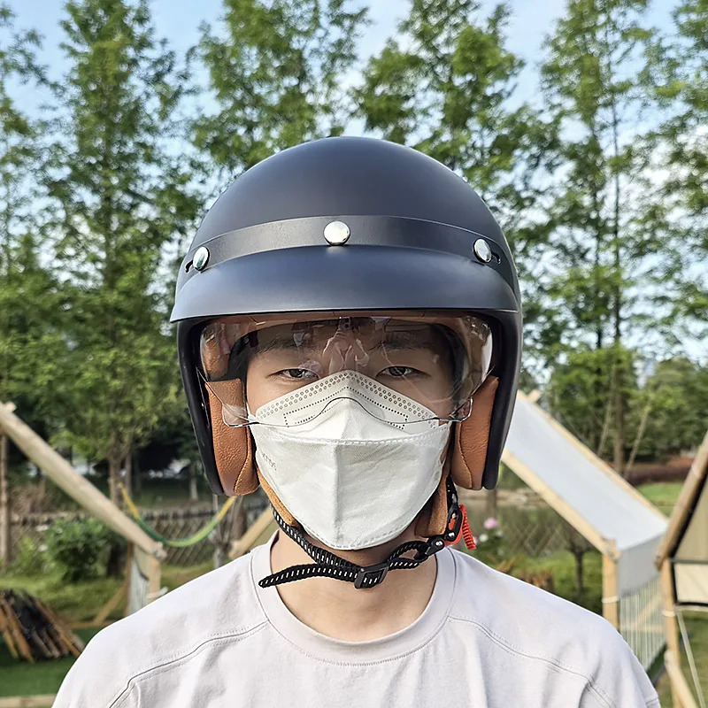

Motorcycle Retro Half Helmet Motorcycle Helmet Winter Three-quarters Men's Cruise American Retro Helmet Three-quarters