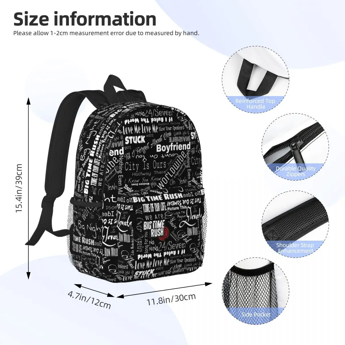 Big Time Rush Band Backpack Student Boys Girls BookBag Men Women School Bag Laptop Shoulder Bags