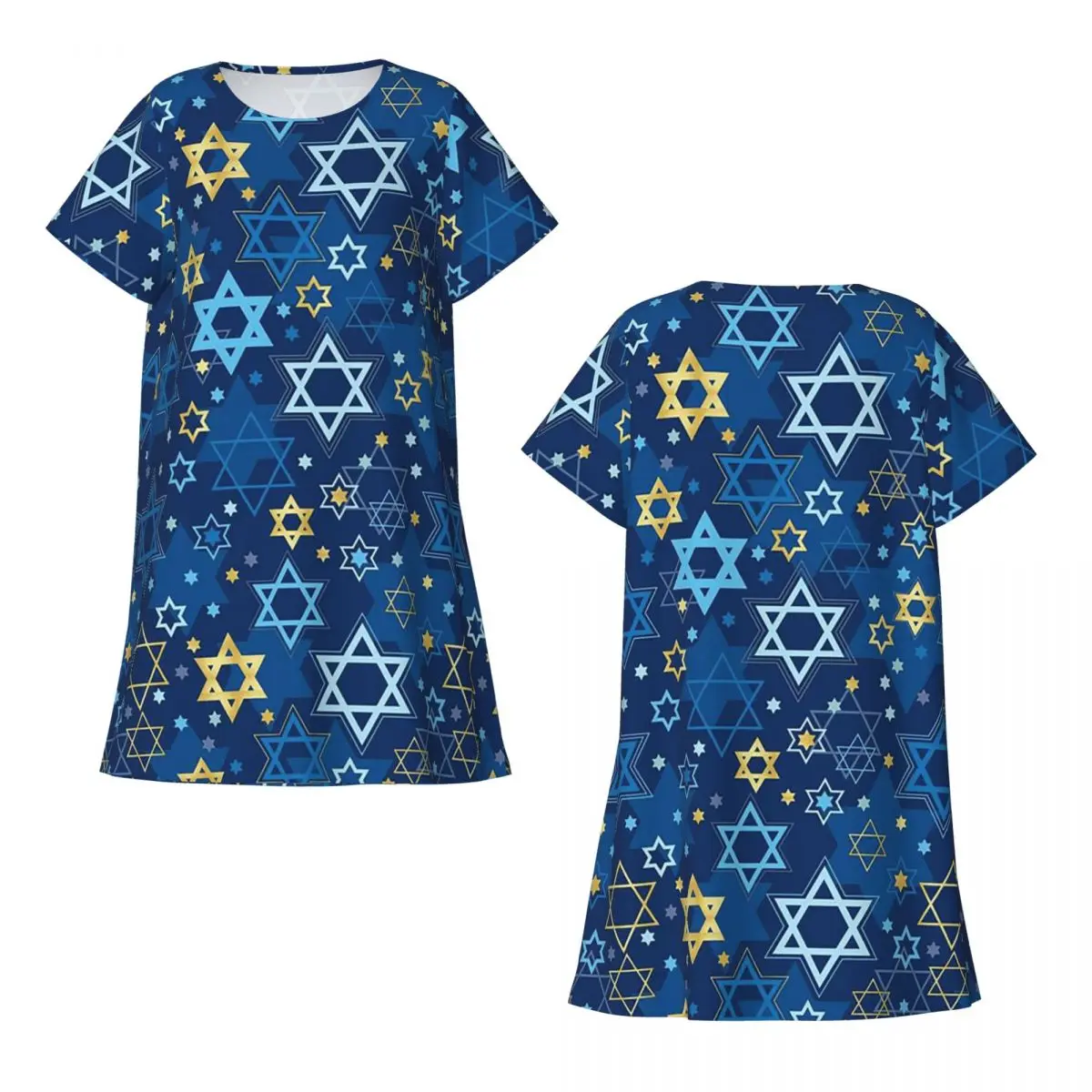 Custom Star Of David Print Short Sleeves Nightdress For Sleeping Sleepshirts Women Short Sleeve Nightgowns Soft Pajama Dress