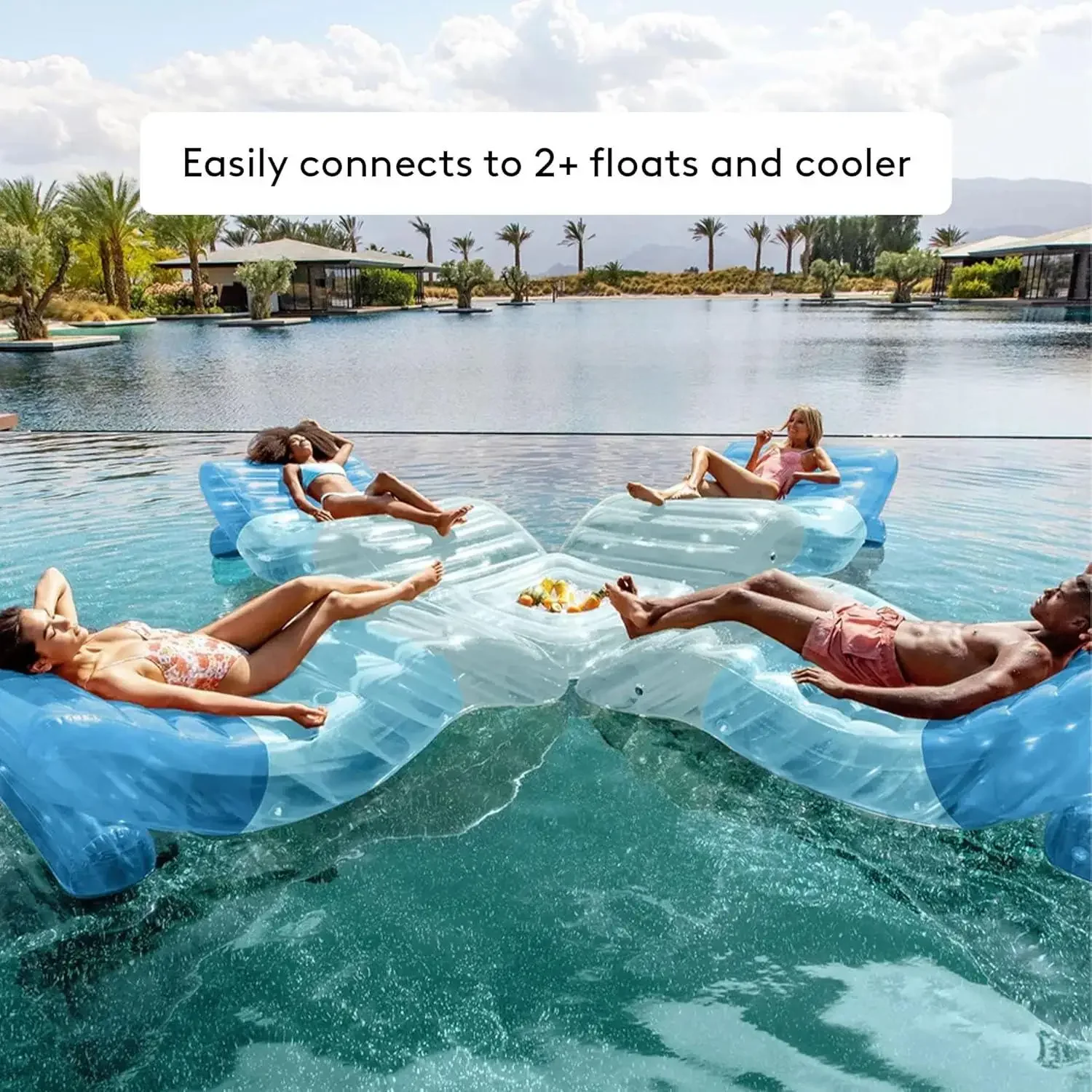 Riesige aufblasbare, luxuriöse dreifarbige blaue Chaiselongue, Stuhl-Pool-Schwimmer für Erwachsene, perfekt für eine Sommer-Poolparty, Bündel