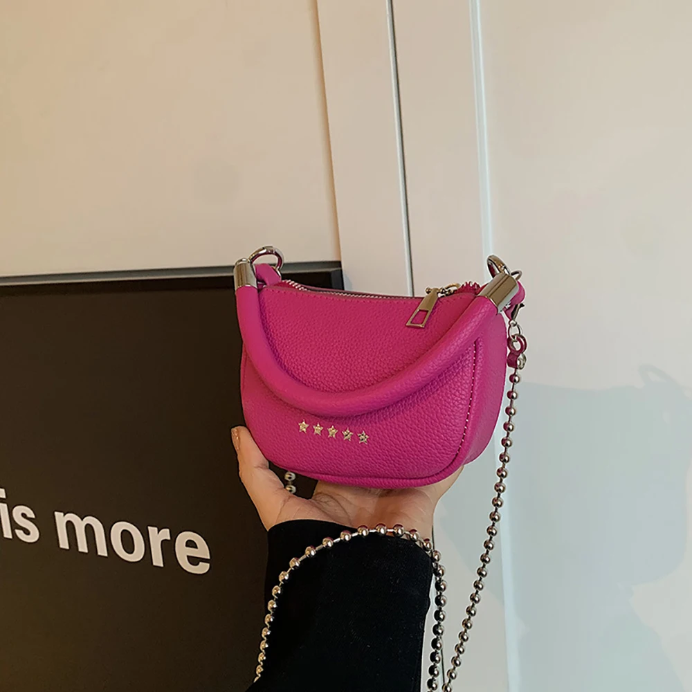 Women Chains Crossbody Bags Small Handbags for Wallets Phone High Quality Pu Leather Stars Design Trendy Single Shoulder Bag