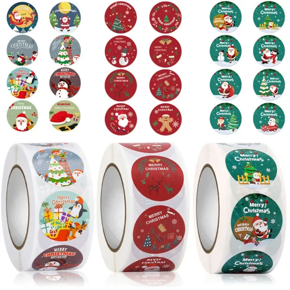 500pcs Merry Christmas Cartoon Label Holiday Greetings Thank You Decorations Gift Box Series Stickers Scrapbooking Supplies