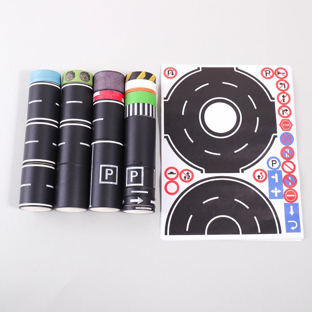 

Vintage road washi tape set, 28 rolls of road sign patterned tape, with 9 road stickers, a must-have for games Toy decoration