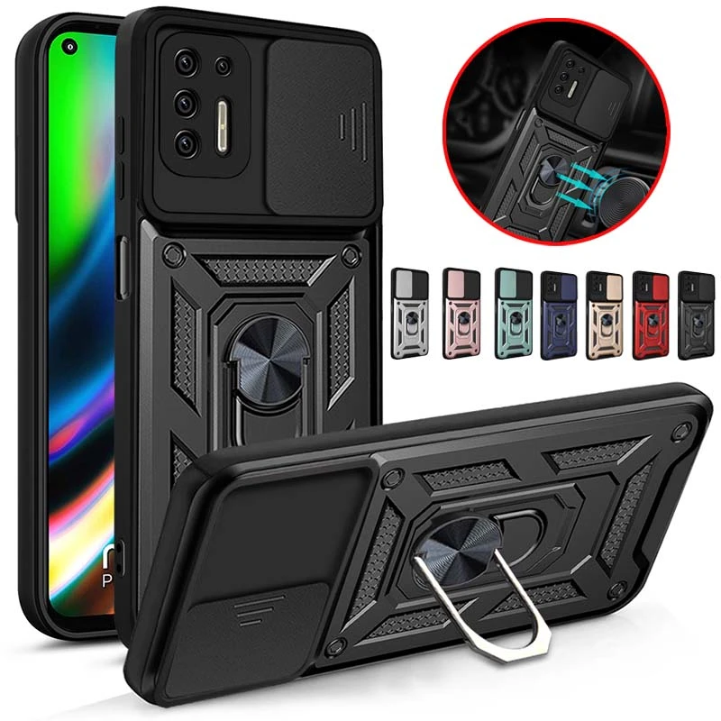 For Motorola Moto G9 Power Case Push Pull Camera Armor Phone Case For Moto G9 Play G9 Plus E7 Plus Magnetic Stand Back Cover