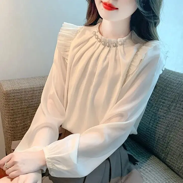 

Long Sleeved French Style Western-style Women's Ruffled Edge Shirt Fashionable Lace Trimmed Top