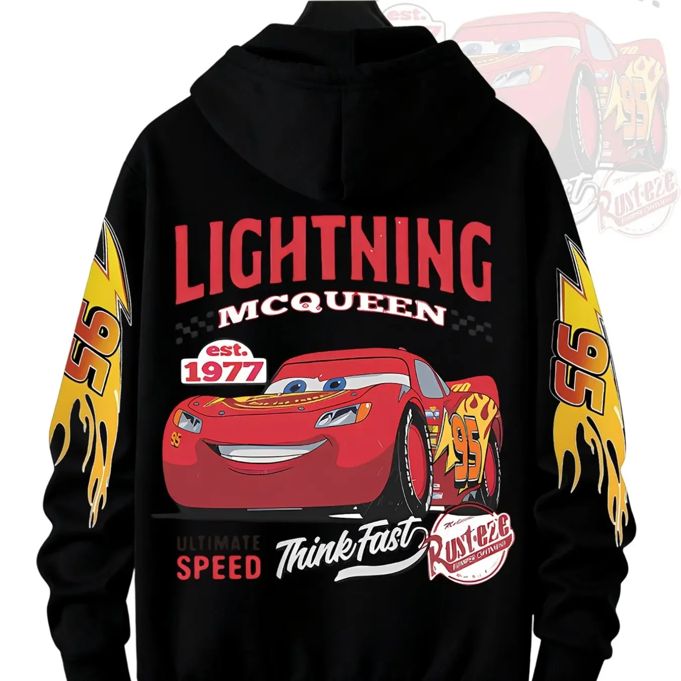 

Мужская зимняя теплая толстовка Disney, модная универсальная толстовка с капюшоном, красная толстовка с изображением молнии МакКуин из мультфильма «Дисней» 1977 года, Fast and Furious.
