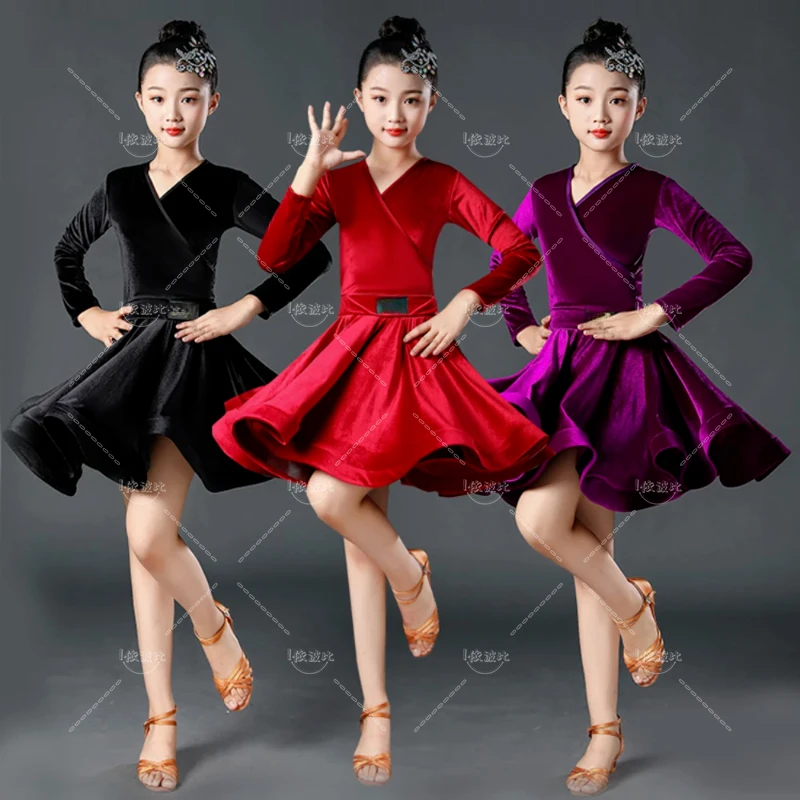 Children's Latin Dance Dress Spring and Autumn New Girls' Training Competition Performance Dress One Piece Latin Dance Dress