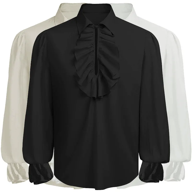 

Medieval Sle St Punk loween Par Stage Costume Vintage Artistic irt with Lace Trim Loose Fit Long Sve Ro Sl...