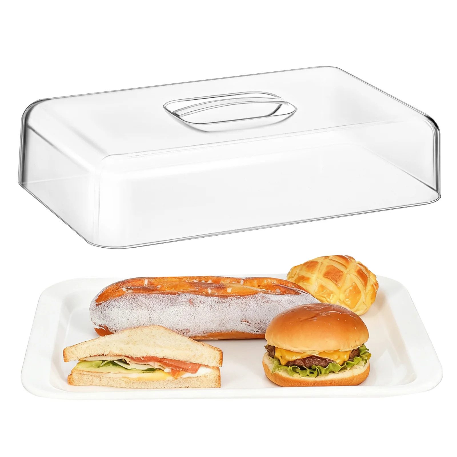 

Rectangular Acrylic Food Covers Transparent Dome for Cakes Cookies Bread Fresh Keeping Home Party Serving Tray Storage Solution