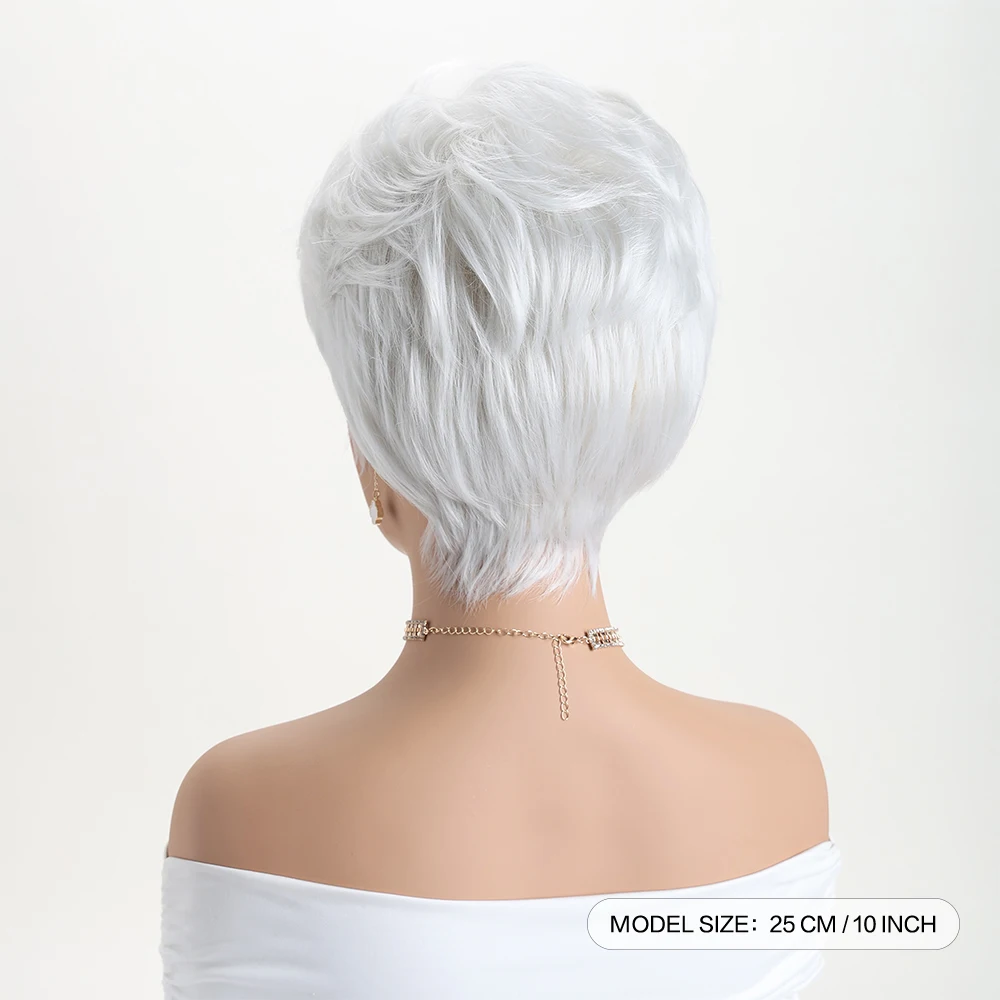 10 인치 합성 가발 여성용 천연 가발 짧은 곱슬 흰색 가발 일일 파티 크리스마스 할로윈 결혼식 내열성 머리카락