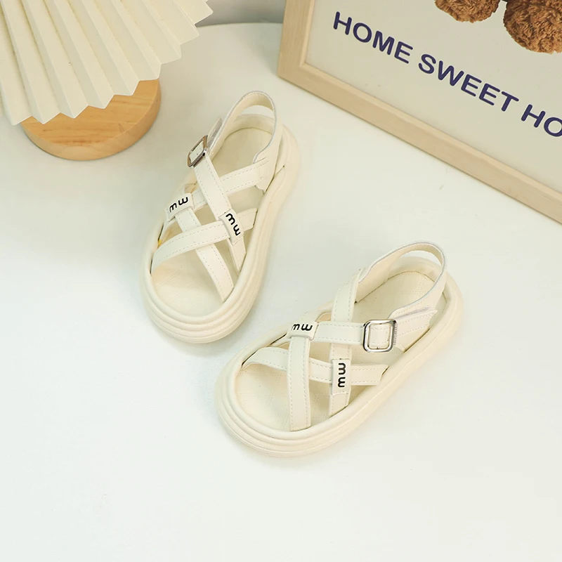 Girls open toe sandals Cross strap Roman shoes 2024 summer new children's sandals girls fashion beach shoes