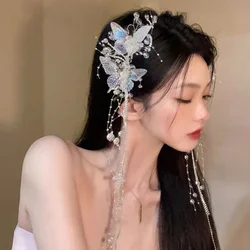 Long Butterfly Fringe Rhinestones Hair Clips for Women Fairy Temperament Sweet Princess Hairpins Fashion Bride Hair Accessories