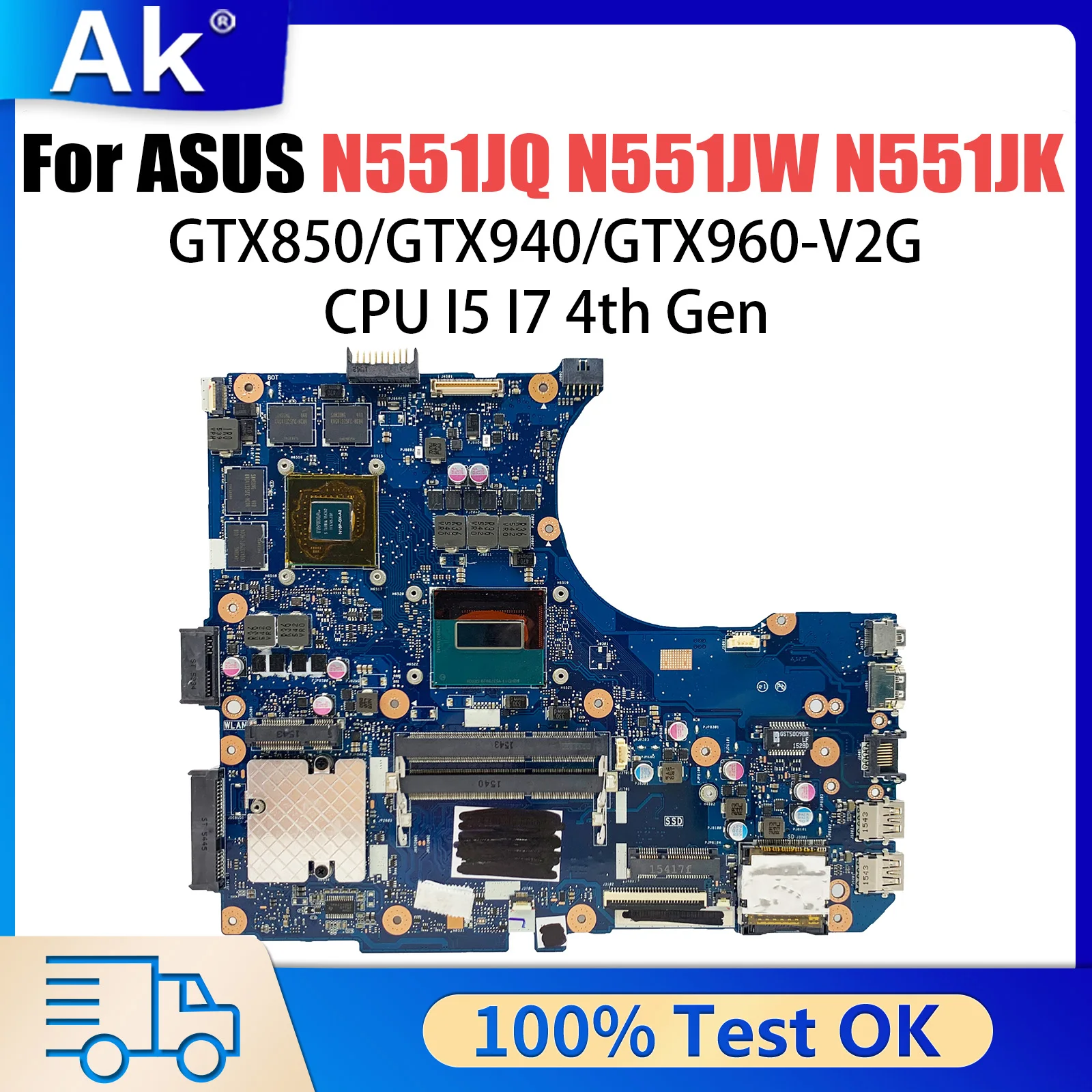 

N551J Motherboard I5 I7 CPU GT840 GTX850 GTX940 For ASUS N551JQ N551JW N551JB N551JK Laptop Motherboard