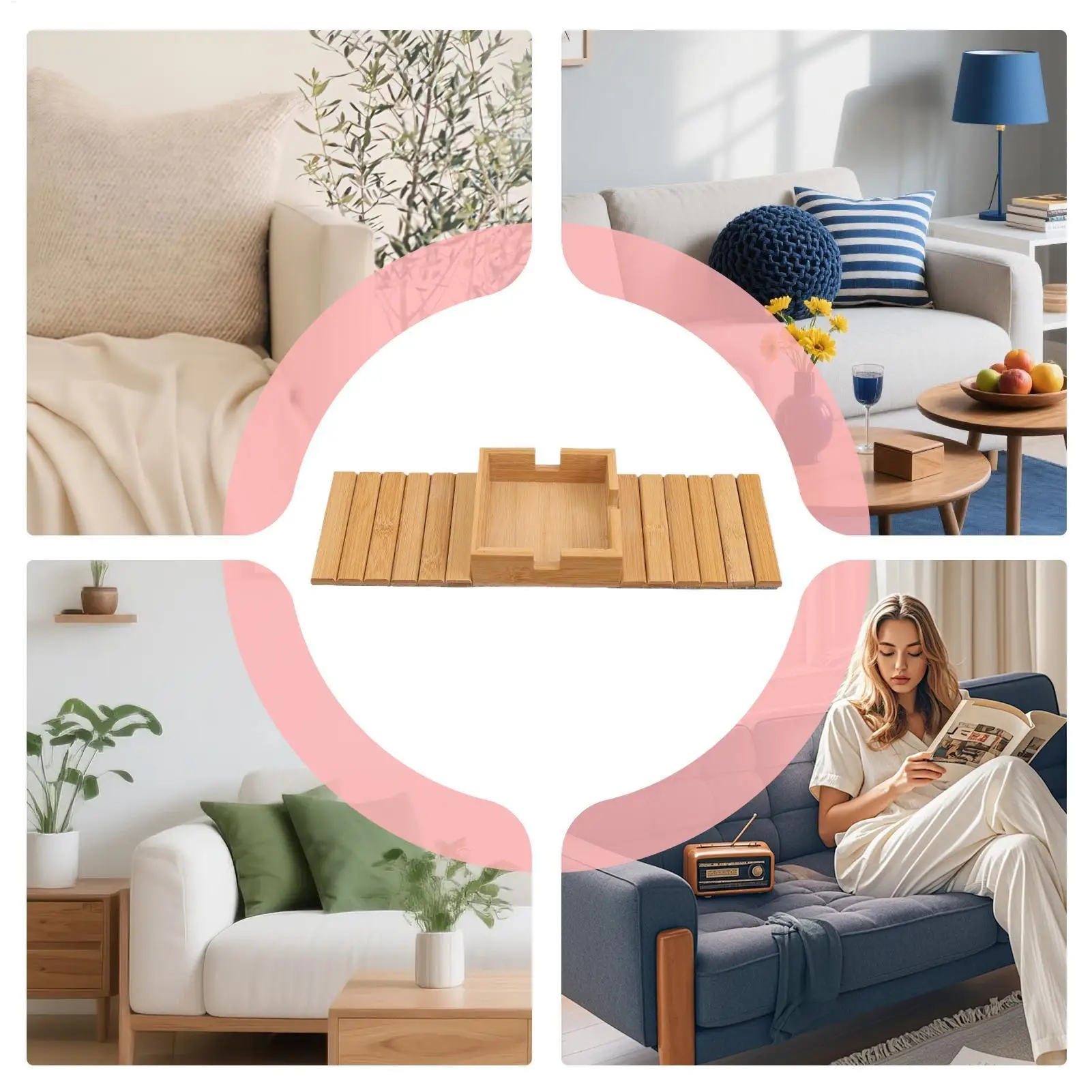 Wooden Couch Armrest Table with Cup Holder Anti-Slip Sofa Arm Tray Snacks Organizer for Living Room Bedroom Couch Protector image 6