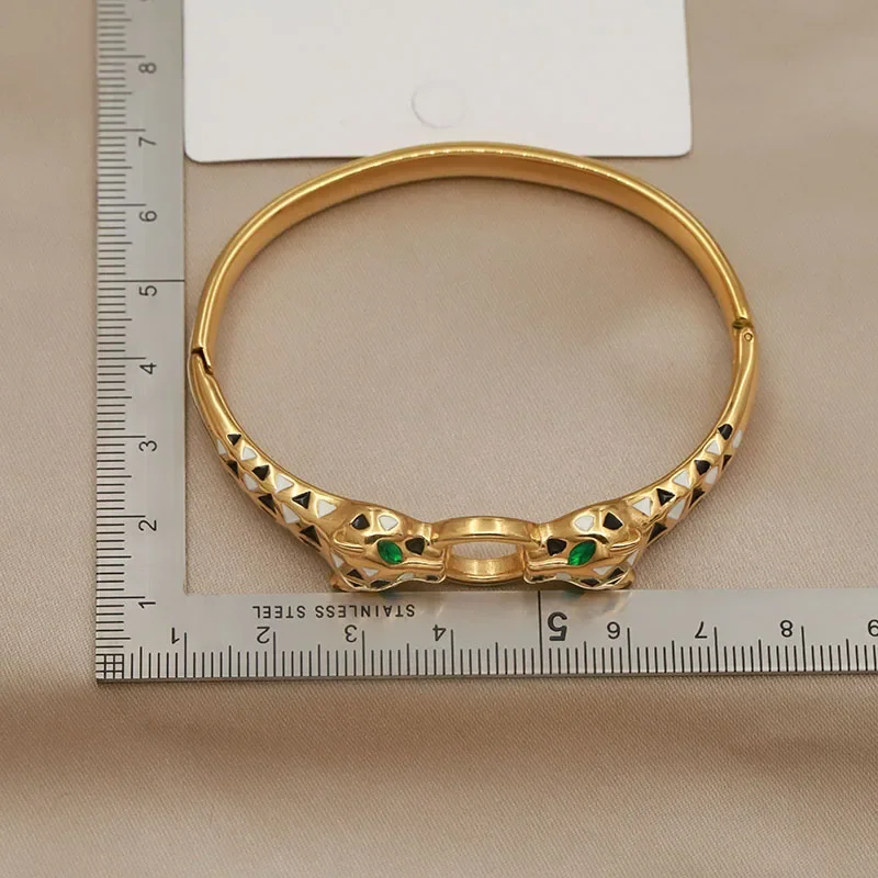 316L Stainless Steel Green Eyes Leopard Bangles for Women Fashion Brand Jewelry Classic Animal Bracelets  Accessories