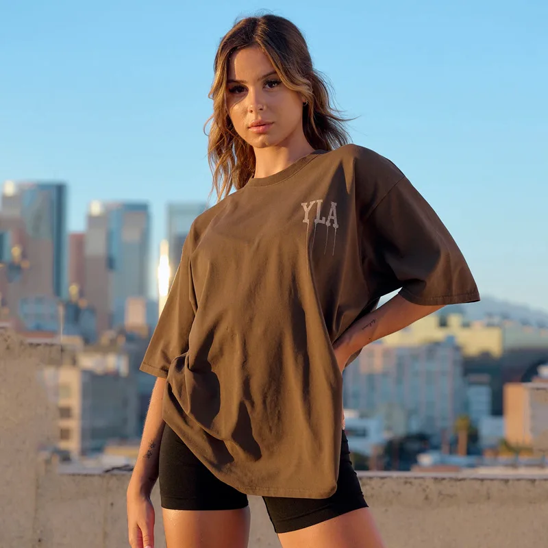 Camiseta de gran tamaño para hombre y mujer, Camiseta holgada de algodón con cuello redondo, manga corta, informal, combina con todo, para gimnasio, deportes, pareja