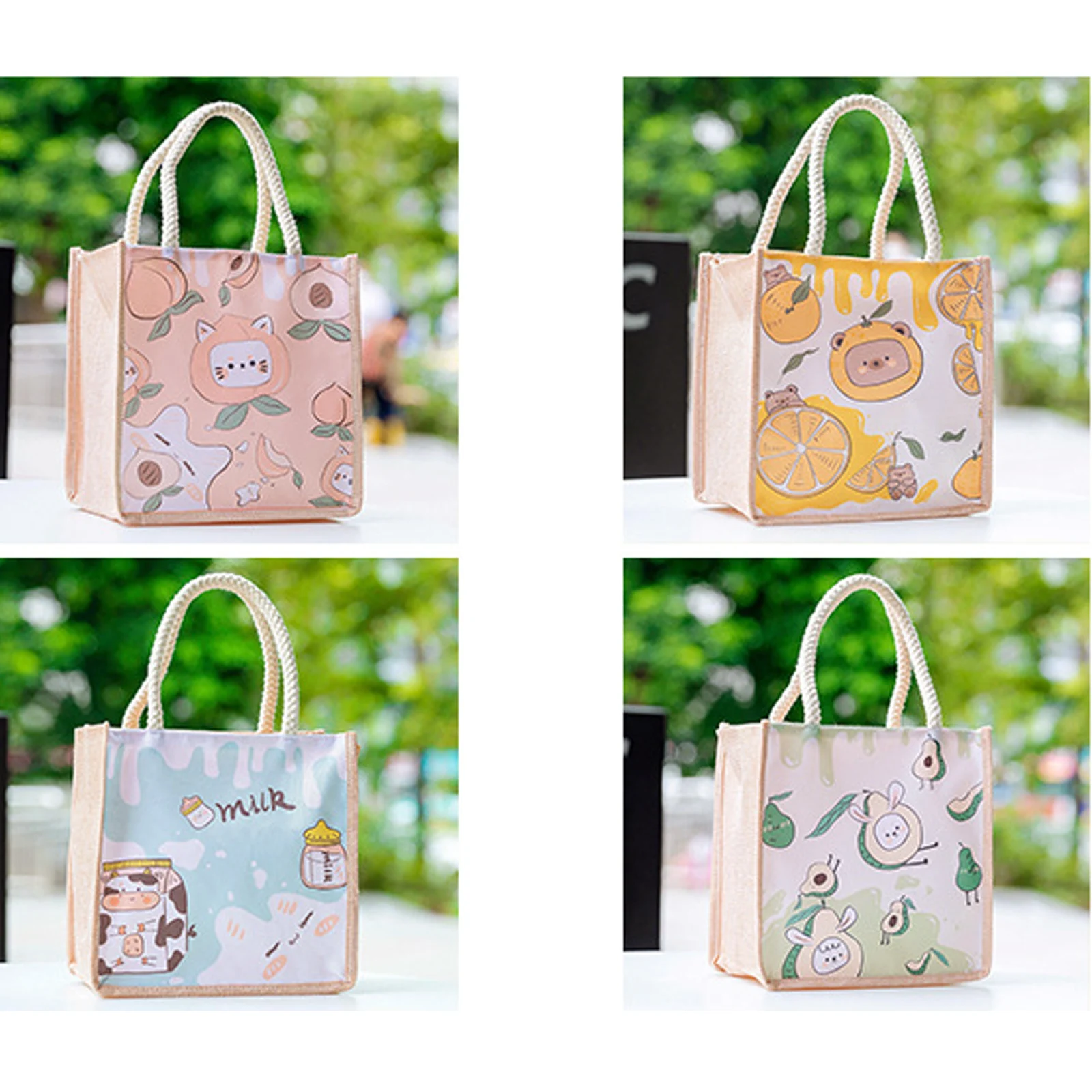 Cute Cartoon Oxford Tote Handbags Lunch Bags Reusable Shopping Bag For Women Casual Summer Beach Travel Pouch