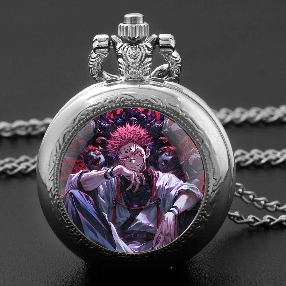 

Ryomen Sukuna Anime Quartz Pocket Watch Stainless Steel Chain Arabic Numeral Dial Vintage Style Men Women Unique Creative Gift