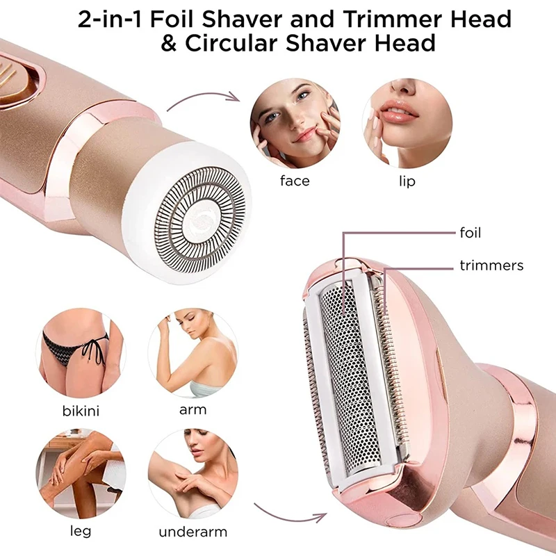 2 in 1 Professional Women Epilator Electric Razor Hair Removal Painless Face Shaver Bikini Pubic Hair Trimmer Home Use Machine