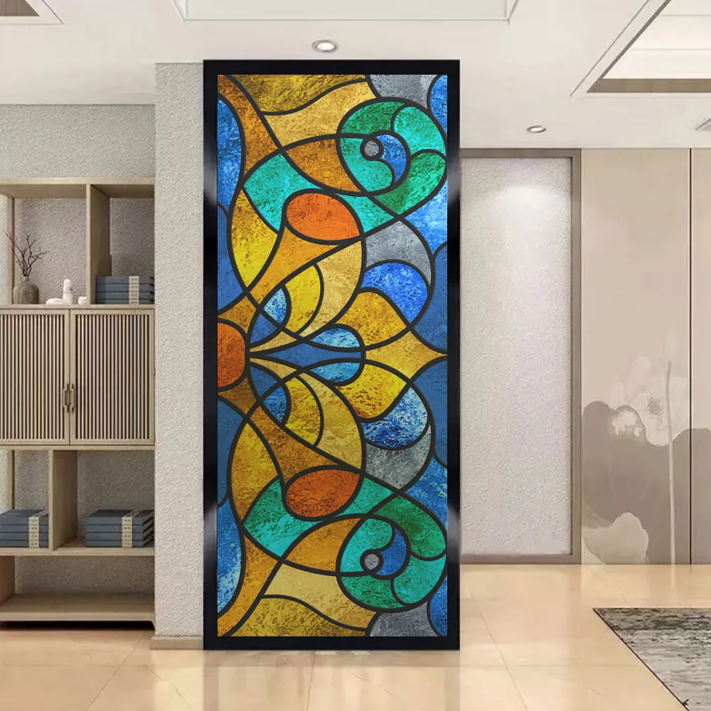 Window Privacy Film UV Blocking Heat Control Static Cling Semitransparent Color Abstract Pattern Privacy Glass Window Sticker