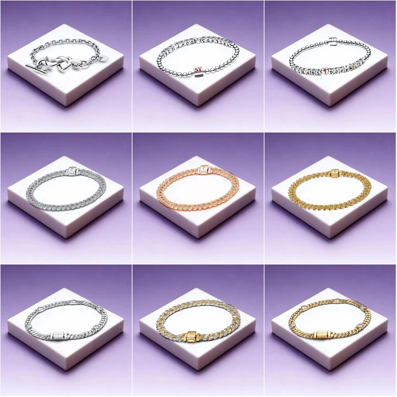 

Классический браслет из чистого серебра 925 пробы с разноцветными цирконами в форме сердца и круглыми бусинами, а также в форме змеи, — идеальный ювелирный подарок для женщин.