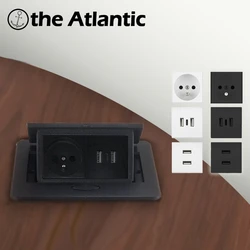 FR Table Socket in the Countertop Electrical Outlets USB Type C Aluminum Panel French Standard Hidden Built-in Desk Office