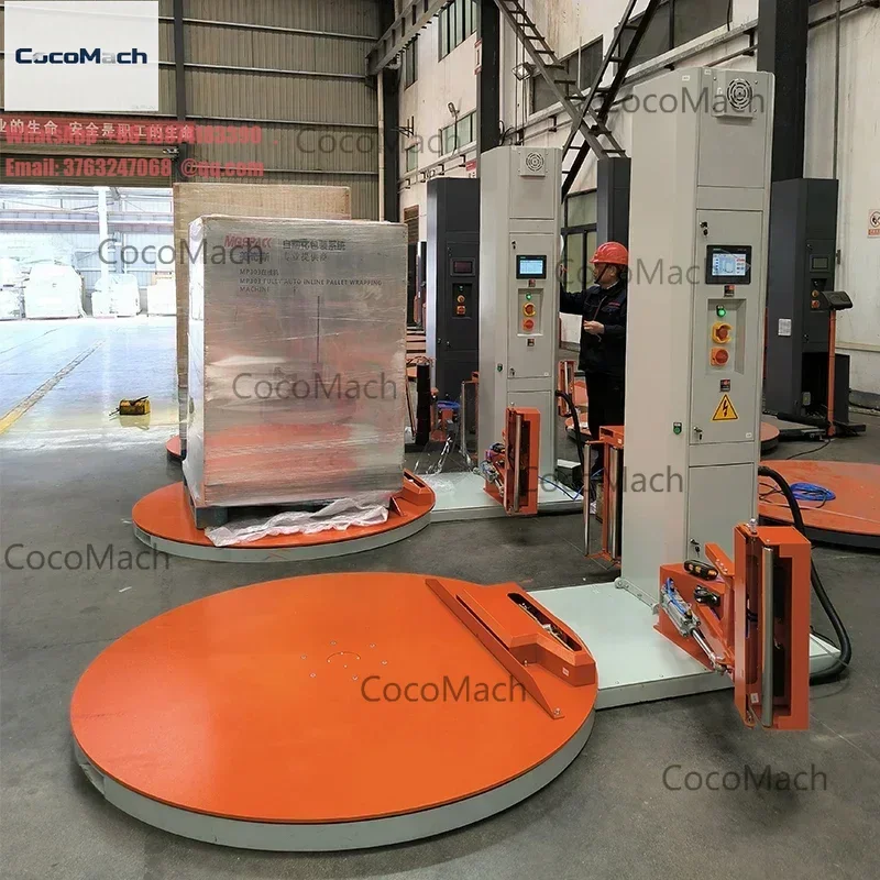 Pre-stretch Ratio 250% Full Automatic Cutting Films Clamp Film Turntable Custom Packaging Stretch Film Pallet Wrapping Machine