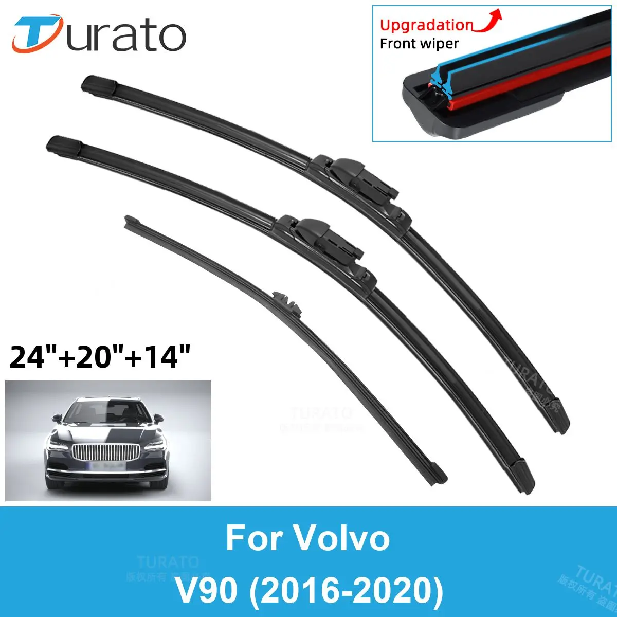 

3PCS Car Wiper Blades for 2016-2020 Volvo V90 Rear Windshield Wipers Double Rubber Car Accessories 2016 2017 2018 2019 2020