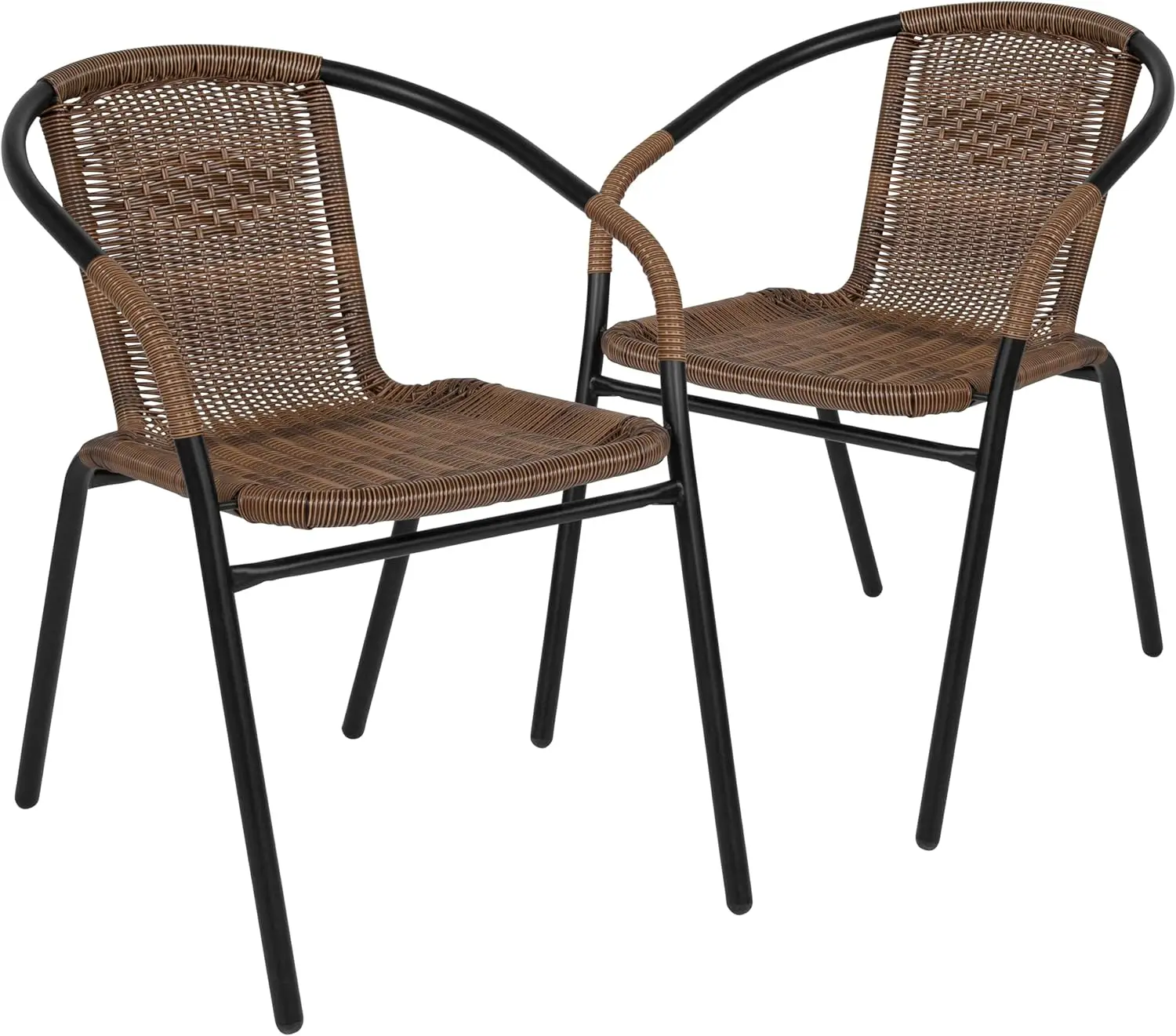 

2 Pack Medium Brown Rattan Indoor-Outdoor Restaurant Stack Chair