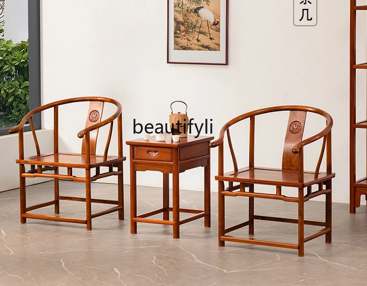 

Rosewood Furniture Rosewood round-Backed Armchair Three-Piece Chinese Hedgehog Taishi Offical Hat Chair Solid Wood Chair