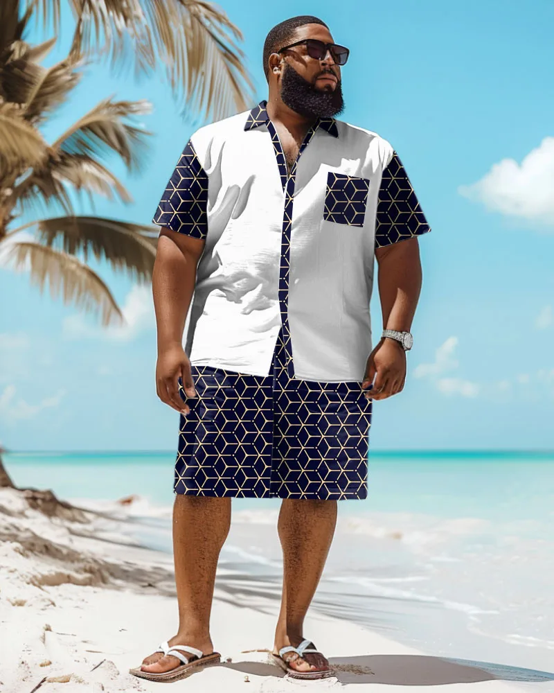 BIGGMANS-Conjunto de verano para hombre, camisa de manga corta con estampado Hawaiano, pantalones cortos, talla grande (L-9Xl), 7Xl, 8Xl