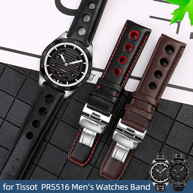 20mm Watchband Genuine Leather Strap for Tissot PRS516 Series Men‘s Watches Band With Butterfly Clasp Black Brown