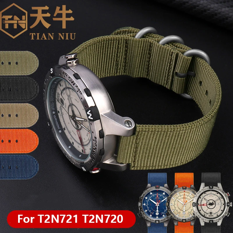 24*16mm Convex Metal ring nylon Watchband For TIMEX T2N721 T2N720 TW2T76500 TW2T76300  breathable Canvas Strap Men's Bracelet