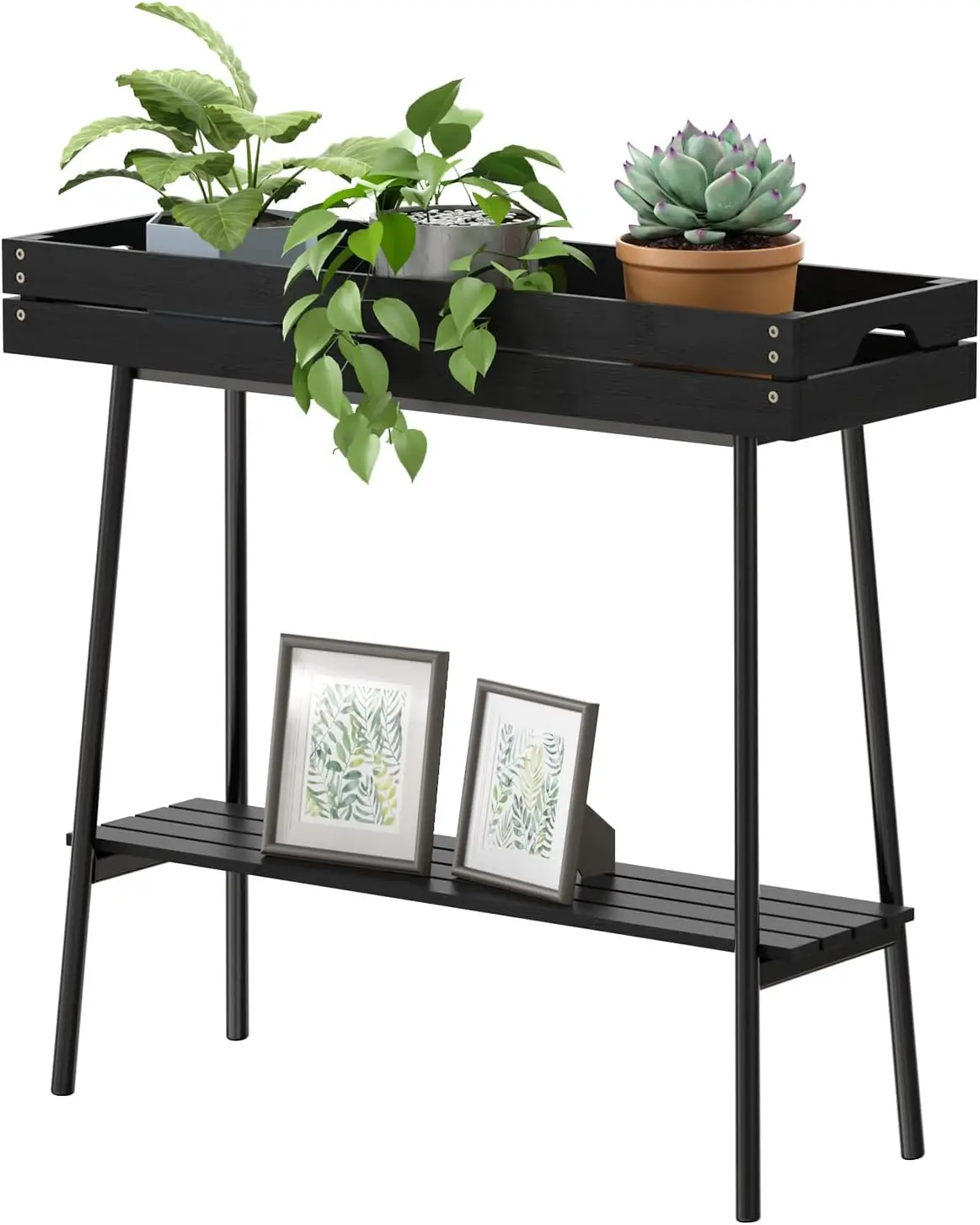

2-Tier Bamboo Plant Stand for Indoor Plants, Tall Shelf for Living Room or Outdoor, Black