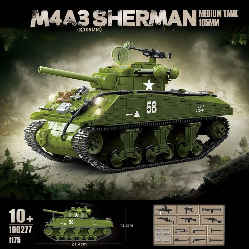 

1175pcs M4A3 Sherman Tank Building Blocks, Military Model Kit for Kids & Adults, STEM Toy Gift