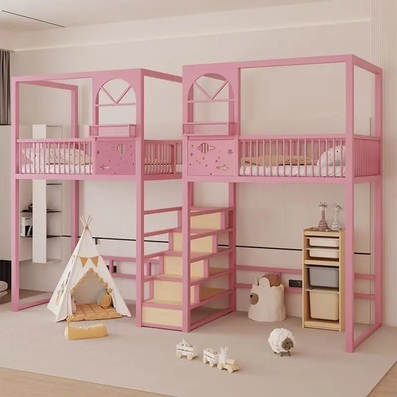 The bed is simple and space-saving wrought iron bed, two-layer elevated bed, double bunk, one ladder, two beds