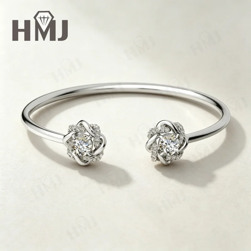 Offenes Armreif-Armband Moissanit 6,5mm Rundschliff 925 Sterling Silber 18K Vergoldet Klassisches Party-Geschenk Charms Brautschmuck – Detail 6