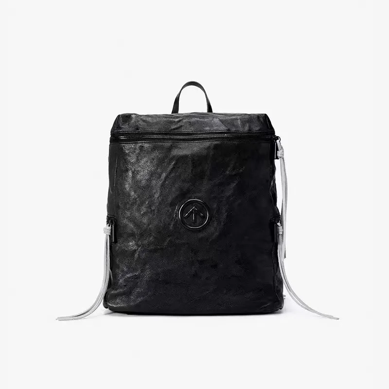 GROT Gender-Neutral Wrinkle Blackstone Double Shoulder Bag Ripple Arrow Logo Retro Large Capacity Backpack