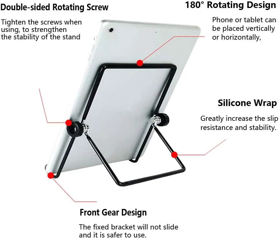 Adjustable Tablet Stand Holder, Universal Multi-Angle Non-Slip Metal phone Holder Cradle for 7 - 12.9 inch Tablet PC, Pad