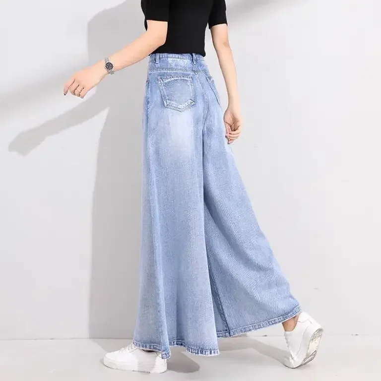 Women Jeans 2024 New Cotton Full Length Softener  Wide Leg Pants Bell-bottoms Loose Girls Jeans Simple Luxury