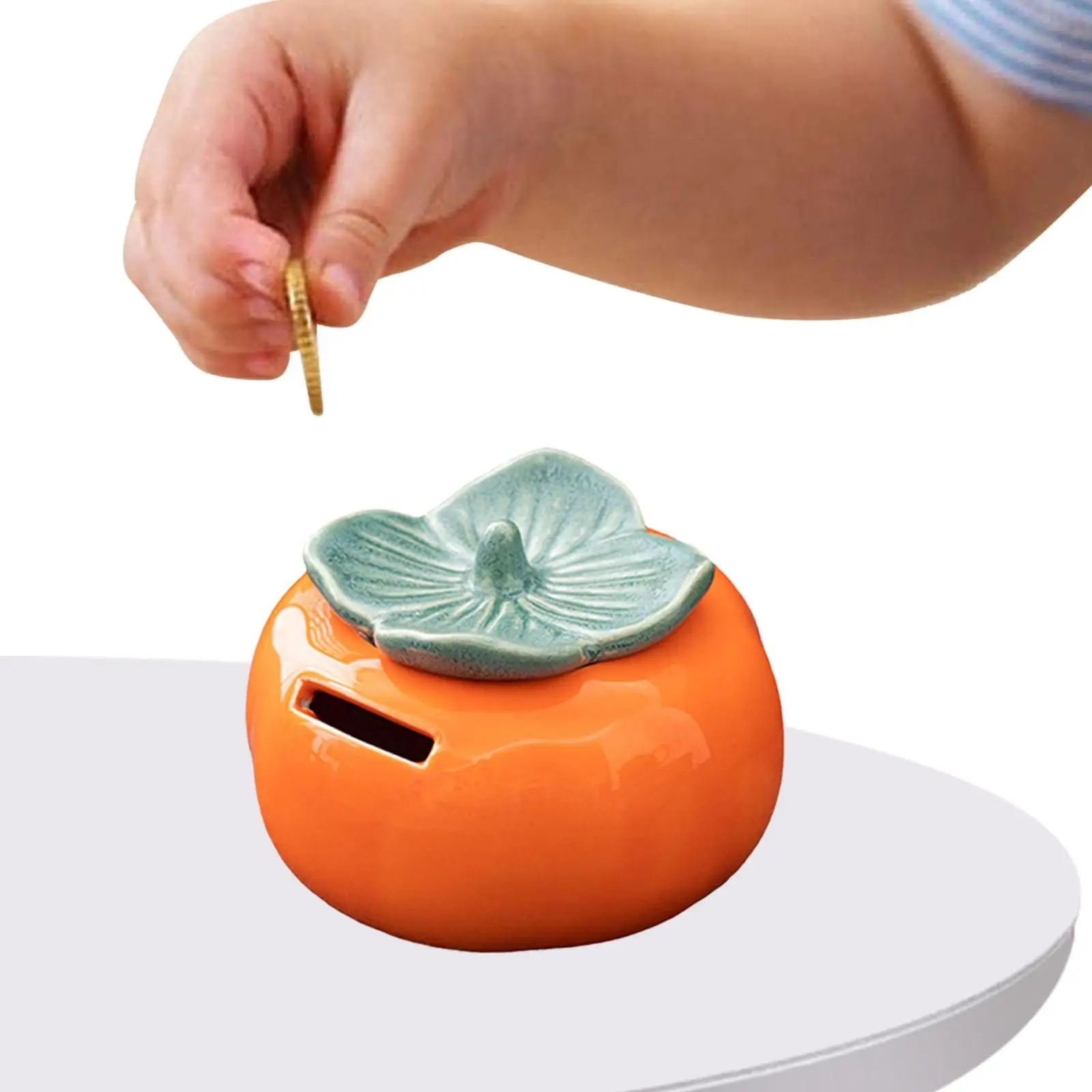 Persimmon Ceramic Jar Canister Decoration Ornaments Pottery Orange Storage Container for Shelf Kitchen Office Countertop Balcony