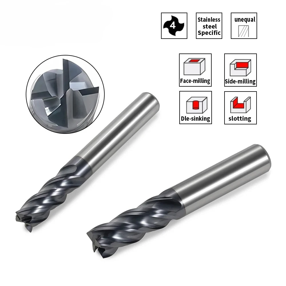 Frese a elica in carburo desigual per acciaio inossidabile-4 flauto rivestito TiALSiN