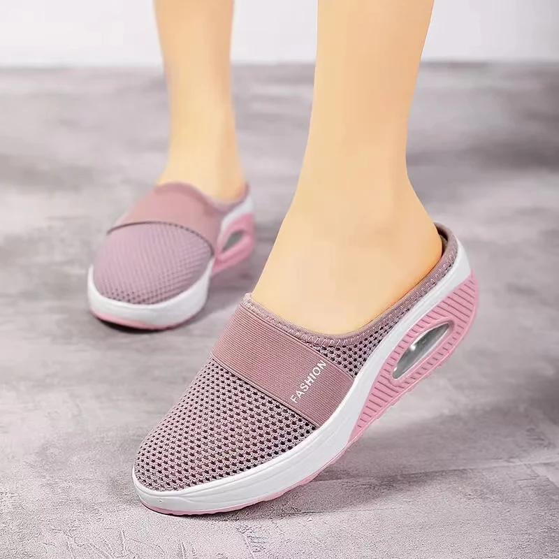 Air Cushion Slip-On Women Walking Shoes Orthopedic Diabetic Ladies Platform Mules Mesh Lightweight Slippers Wedge Female Sneaker