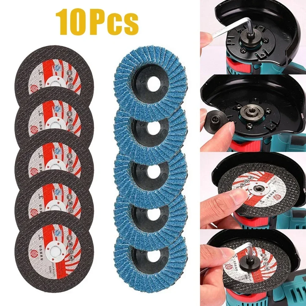 5pcs 75mm Cutting Discs +5pcs Flat Flap Discs Grinding Wheel For Angle Grinder Ceramic Tile Stone Steel Cutting And Polishing