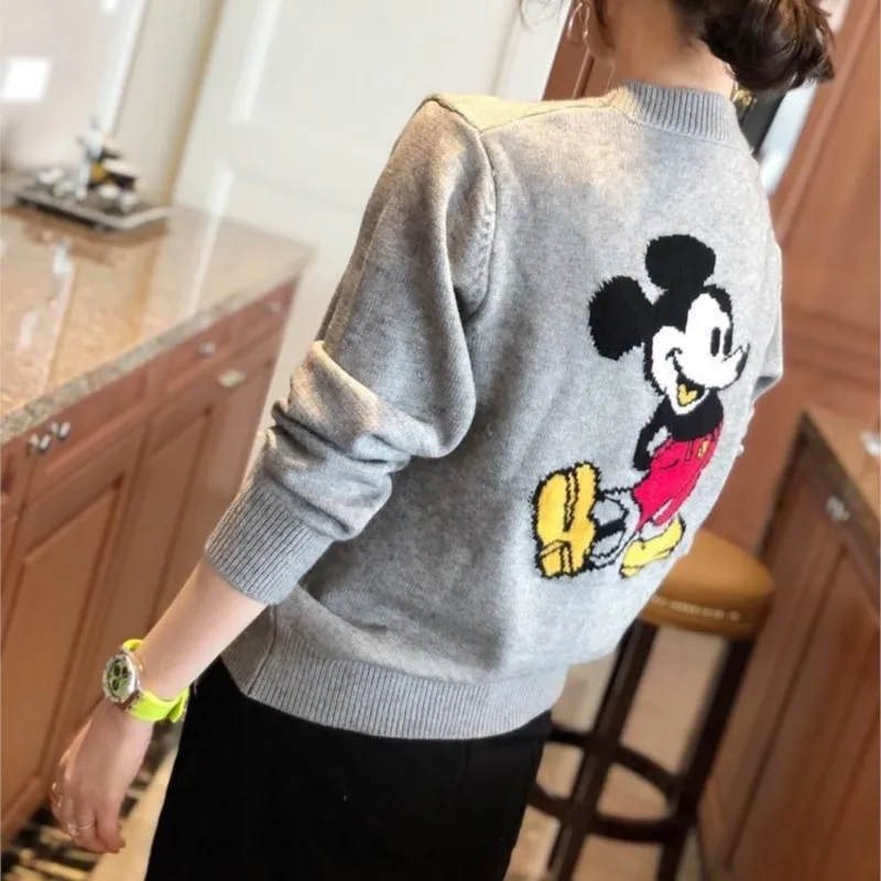 Disney Mickey Autumn Winter Cardigan Jumper Tops Turtleneck Pullovers Casual Sweaters Women Long Sleeve Loose Sweater Girls