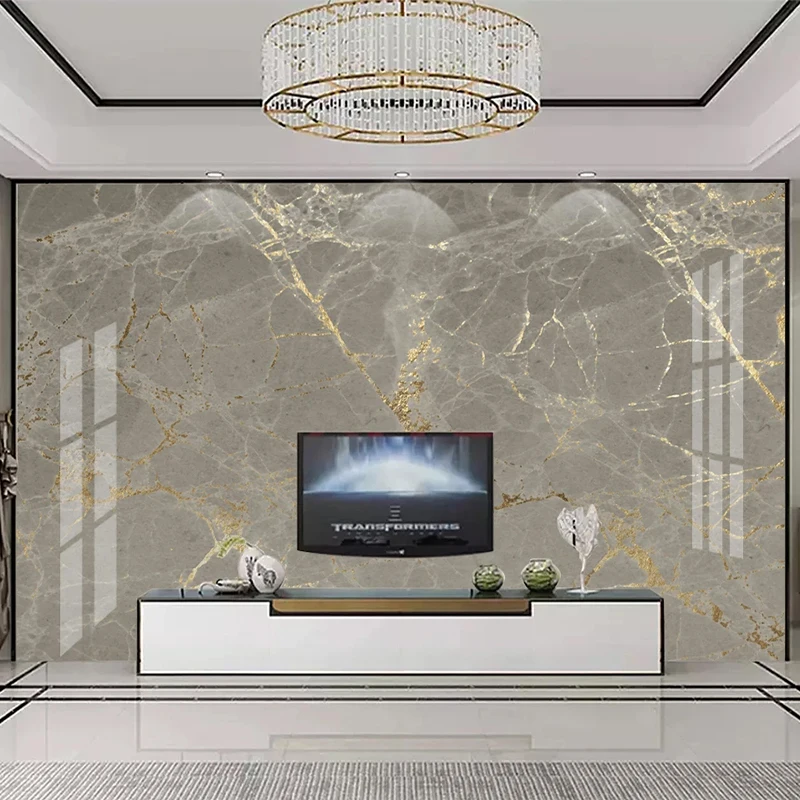 Custom 3D Wallpaper Modern Golden Gray Marble Mural Living Room TV Sofa Luxury Home Decor Wall Painting Papel De Parede Frescoes